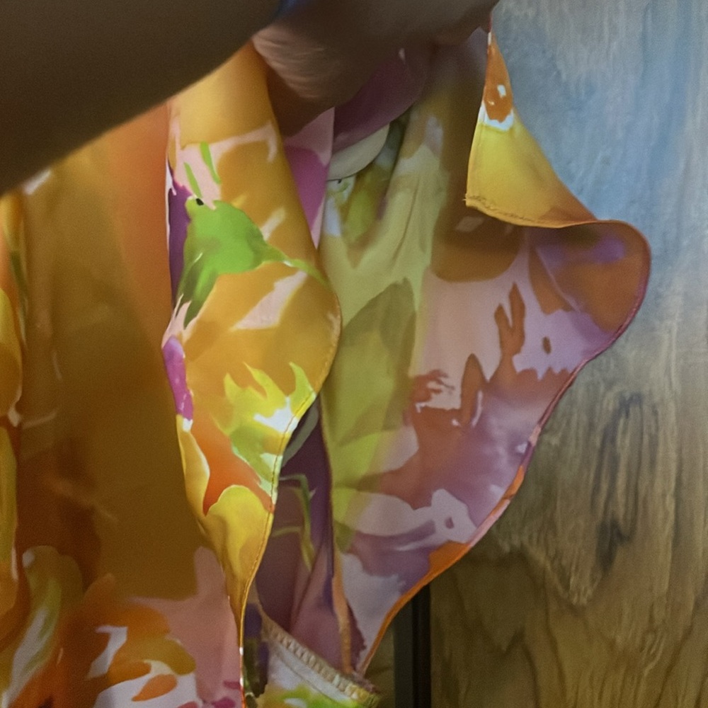 NWT Lauren Ralph Lauren GORGEOUS FLORAL RUFFLE All silk Blouse Size 14 - Picture 6 of 13